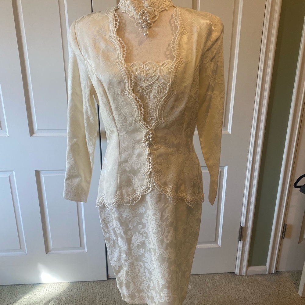 Jessica McClintock Cream Satin and Lace Dress